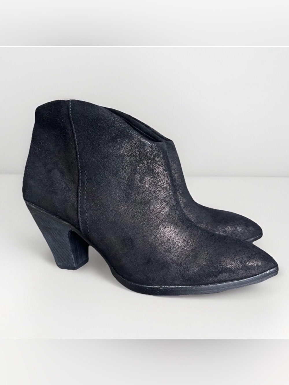 Belle By Siegerson Morrison Lamar Pull On Ankle Boots Sz 7.5 B Metallic Black